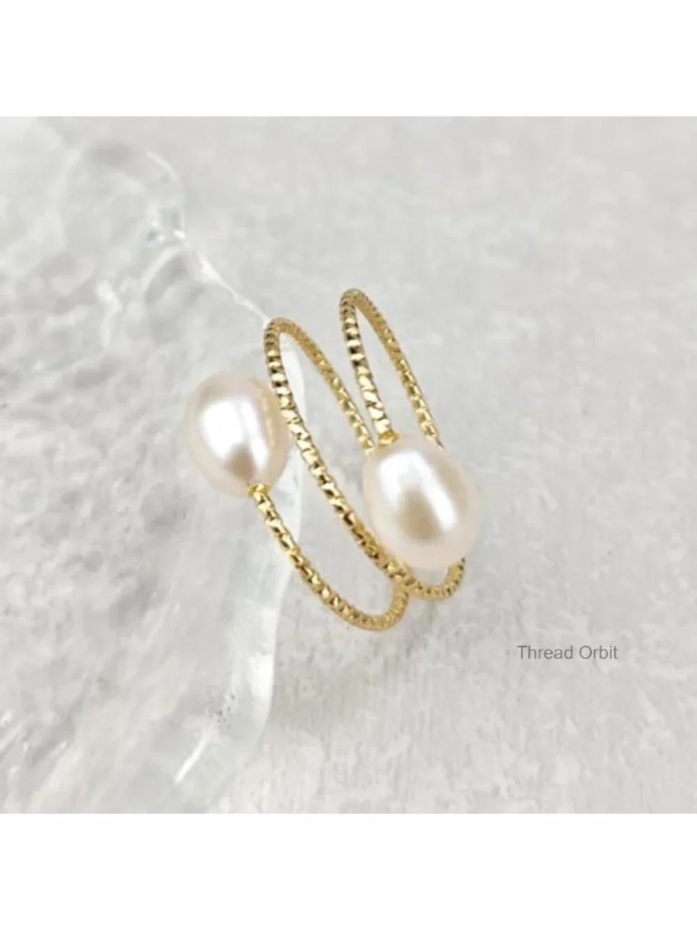 Natural Double Freshwater Pearl Ring, Gold Plated, Adjustable Open Ring for